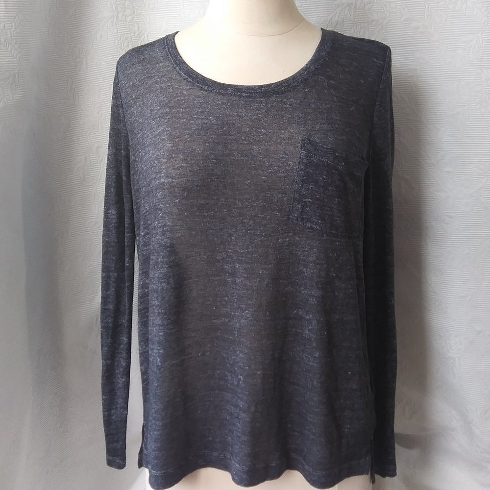 GAP | Linen Blend Lightweight Charcoal Gray Long Sleeve T- Shirt | XS